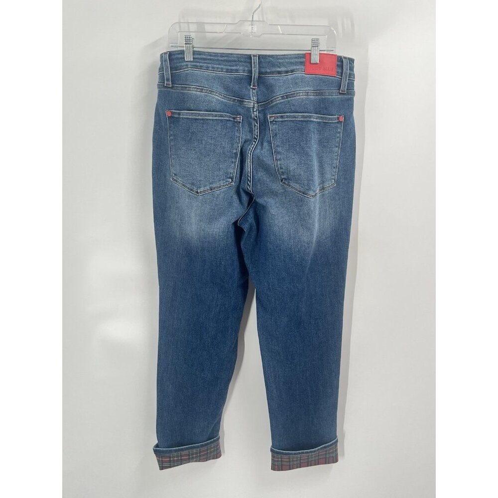 Judy Blue Buffalo Plaid Cuffed Mid-Rise Boyfriend Jeans Sz 14 - Picture 6 of 8